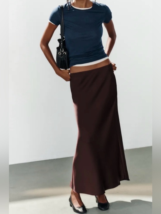 Zara Dresses & Skirts - Zara Satin Maxi Skirt in Dark Brown